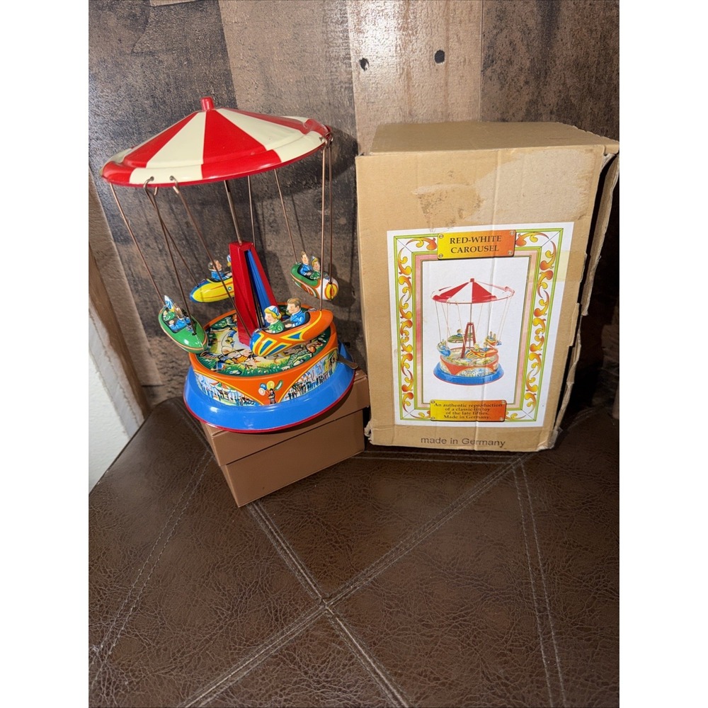 Vintage Spinning Carousel Roundabout Tin Litho Toy West Germany - Works W/ Box - Picture 1 of 17